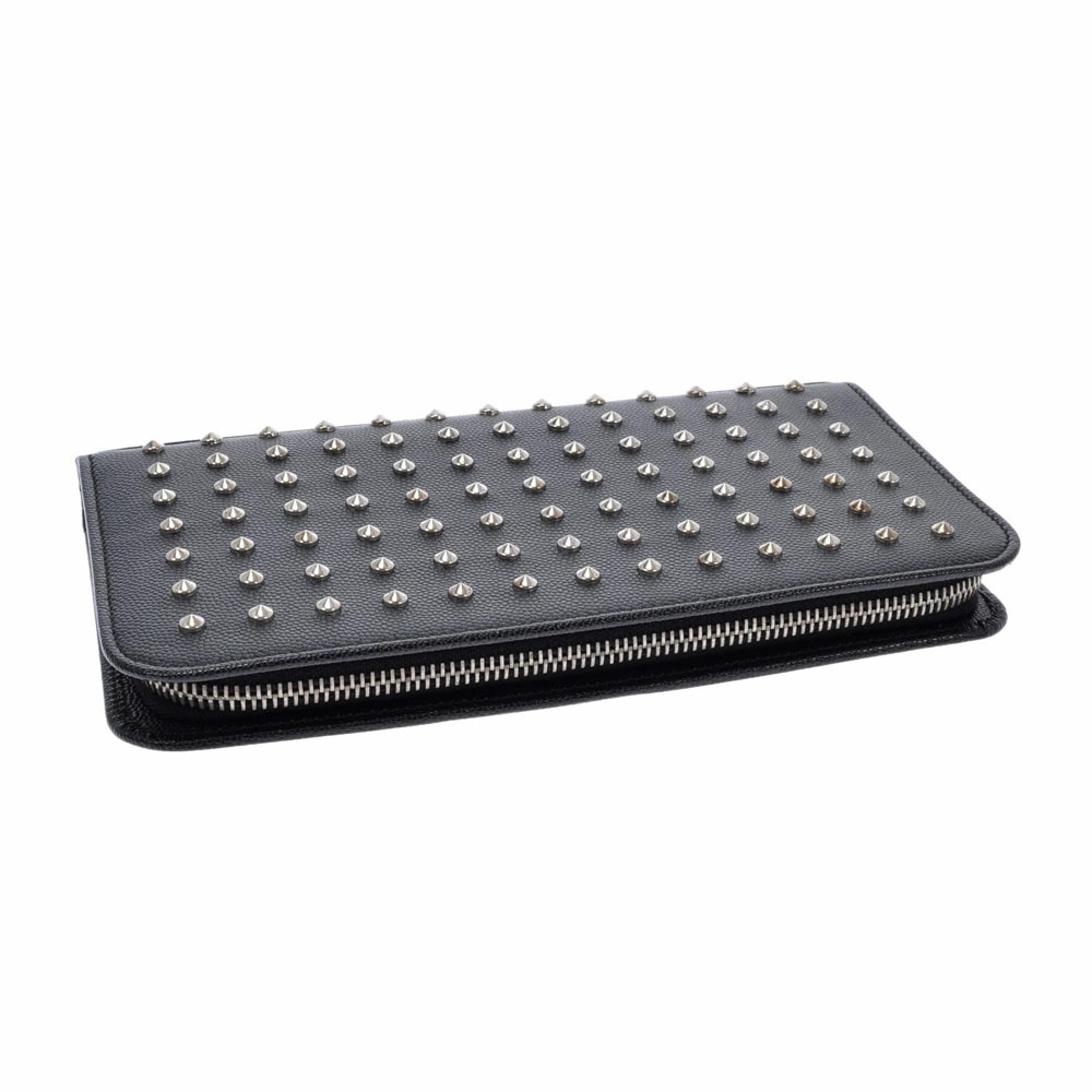 SAINT LAURENT Round Zipper Studded Black Calfskin Long Wallet - Picture 7 of 8